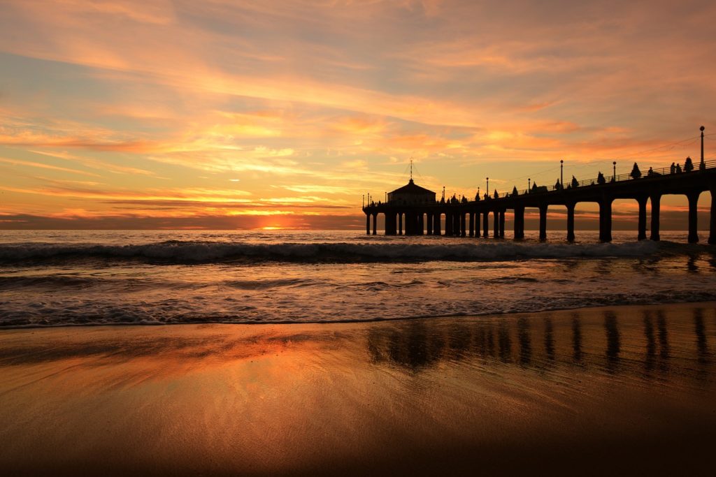 beach, sunset, boardwalk